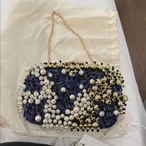 B1rd Beaded Pearl Clutch Bag – Embellished Evening Purse Chain Strap Statement